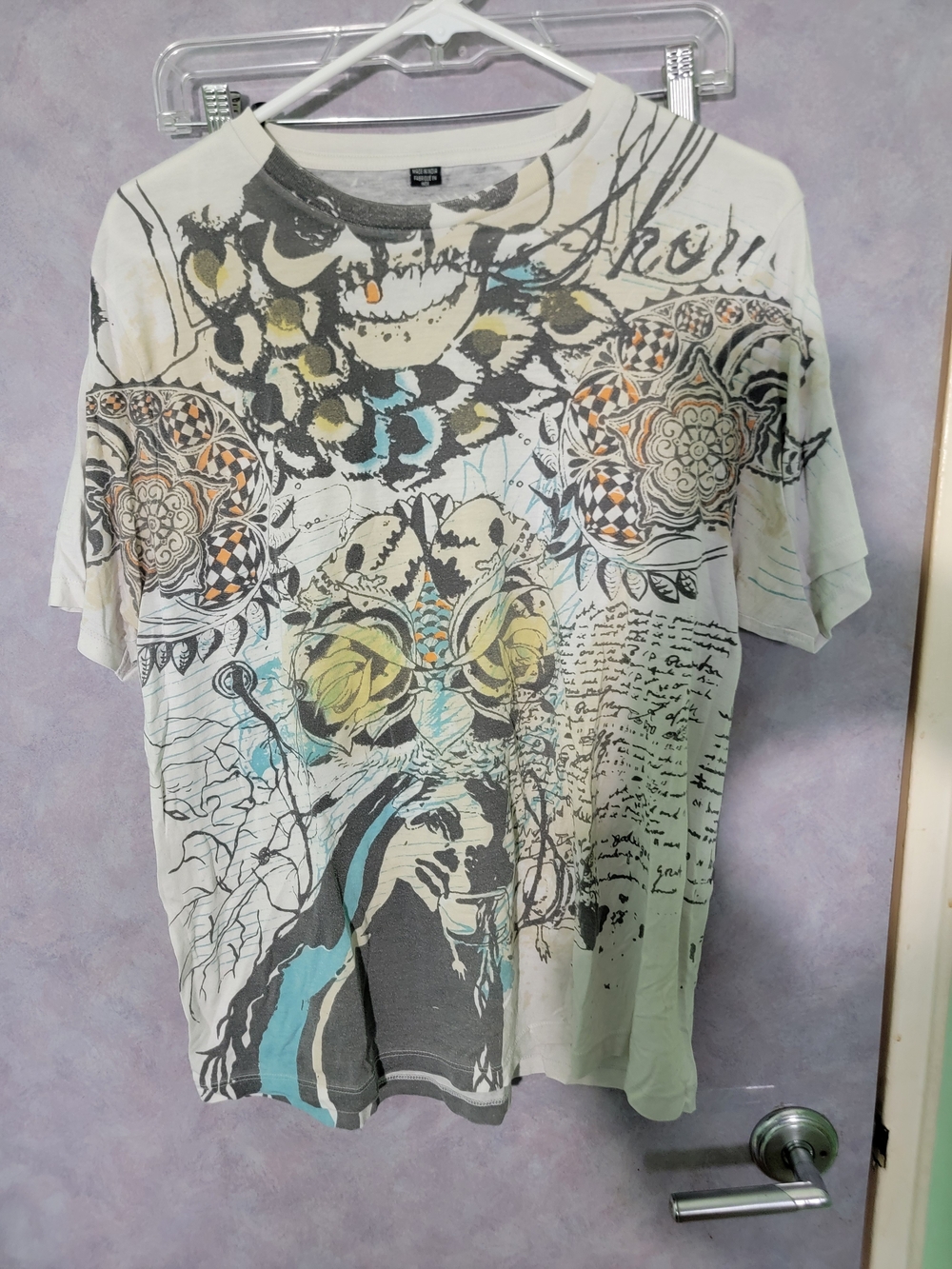 Buffalo Graphic Print Men’s T-Shirt - White with Multicolor Accents
